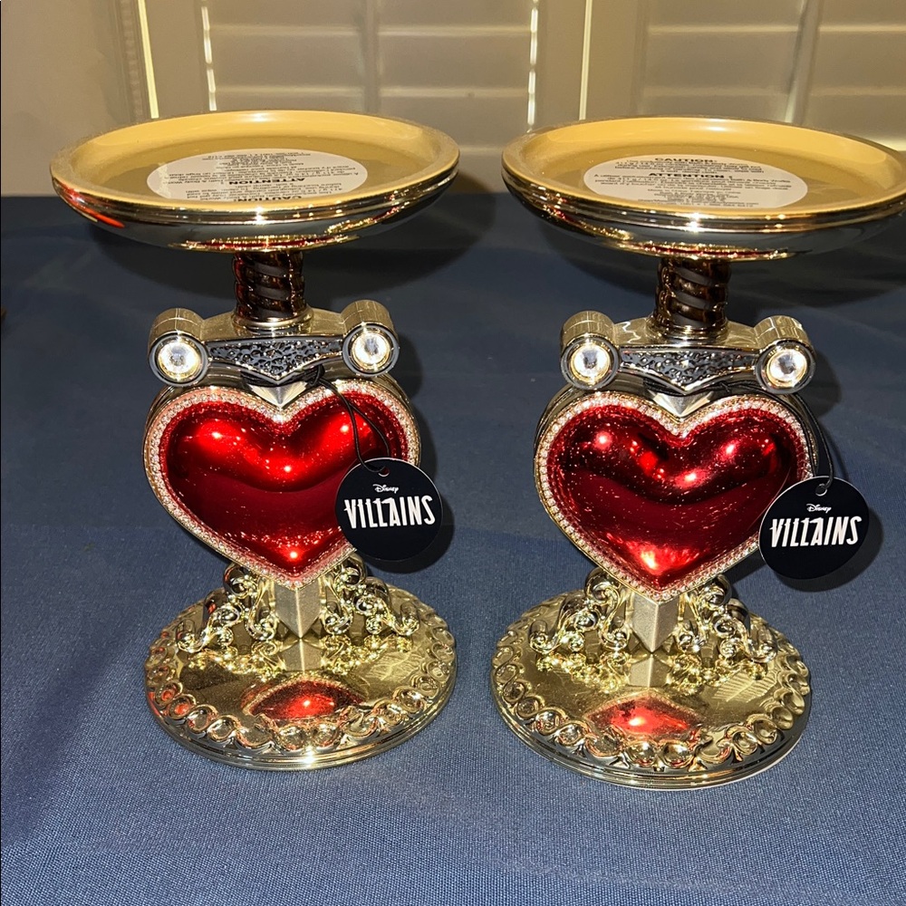 Gold and Red Heart Decorative Pedestal Candle Holders (Set of 2) bath‎ and body